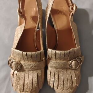 Franco Sarto Metallic Gold Fringe Heels